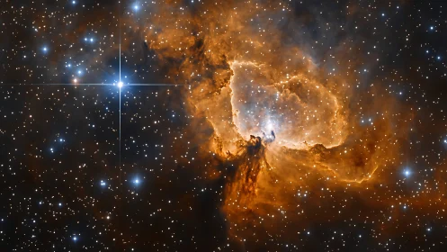 Stellar nebula region with ionized gas and dense starfield.