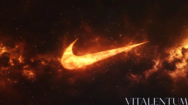Fiery swoosh emblem burns across a cinematic cosmic sky