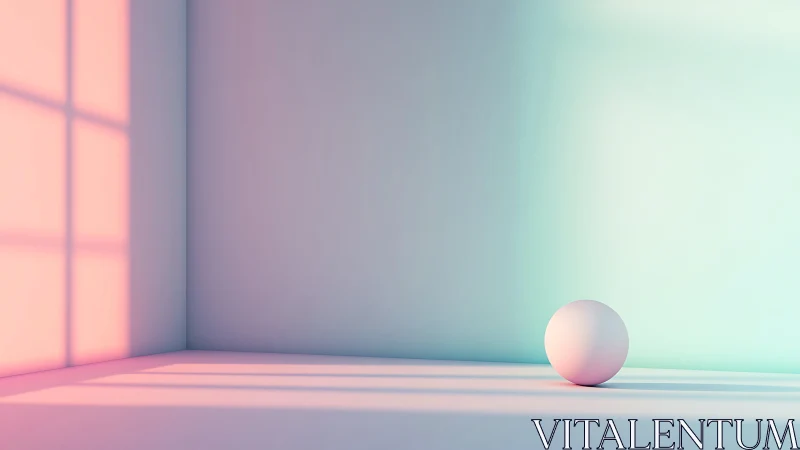 Minimalist 3D sphere in pastel-lit corner with soft shadows