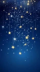 Digital painting of cascading golden stars on deep blue sky.