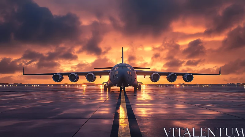 Sunset runway giant waiting quietly for its next journey.