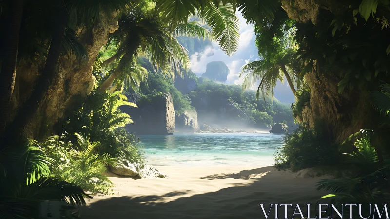 Hidden Tropical Paradise. Cave Entrance Reveals Pristine Beach.