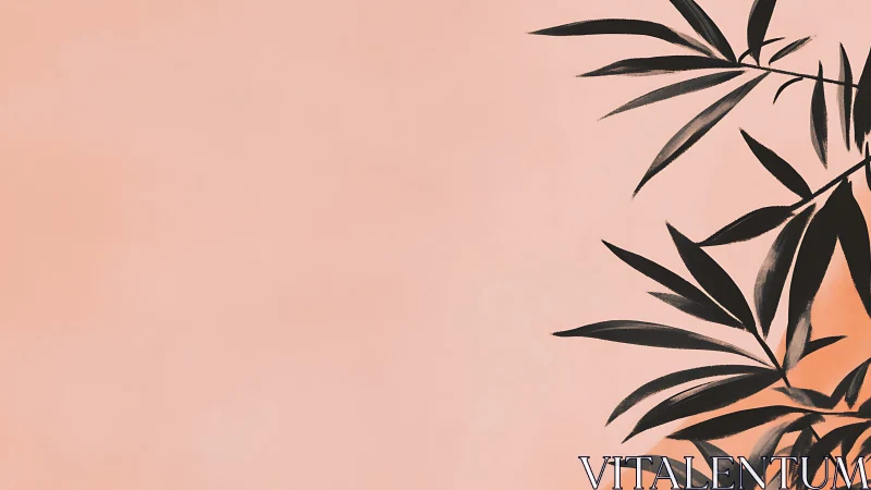Soft peach background with minimal black botanical leaves.