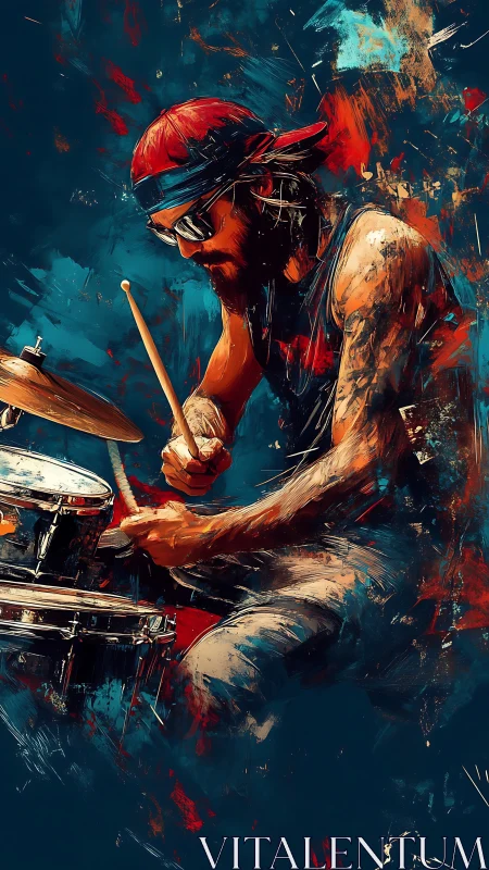 Dynamic drummer portrait rendered in expressive digital brushwork