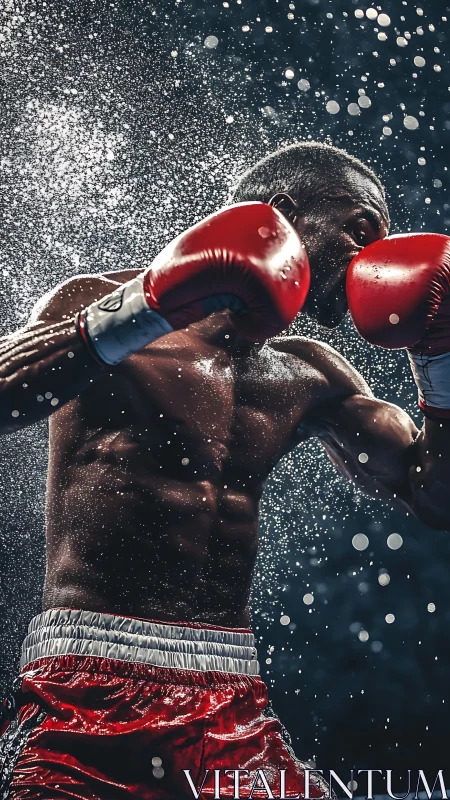 Droplet-Dusted Champion: Red Gloves Meet Crystalline Rain.