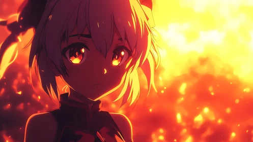 Emberlit girl watches quiet worlds burn behind her