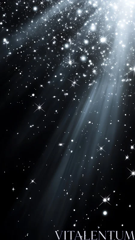 High-intensity stellar field with radial light beams and glow gradients