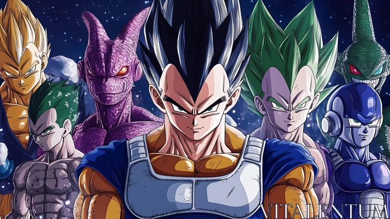 Stellar warriors gather under a stormy cosmic sky.