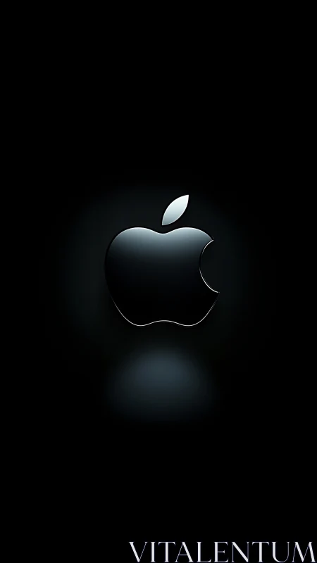 Glossy metallic apple emblem rendered on dark vignetted background