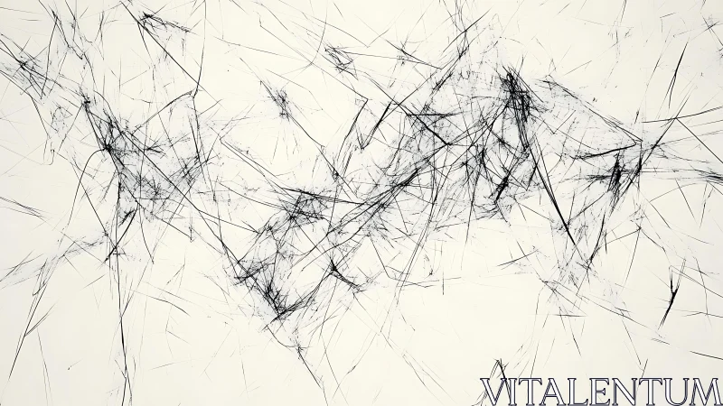 Abstract black ink linear web on white background, minimalist art.