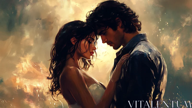 Luminous Longing: Two Hearts Converge in Golden Reverie.