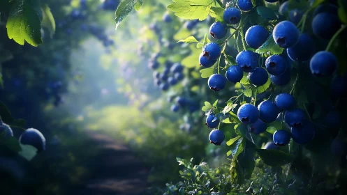 Sunlit blueberry path inviting a slow, sweet wander.