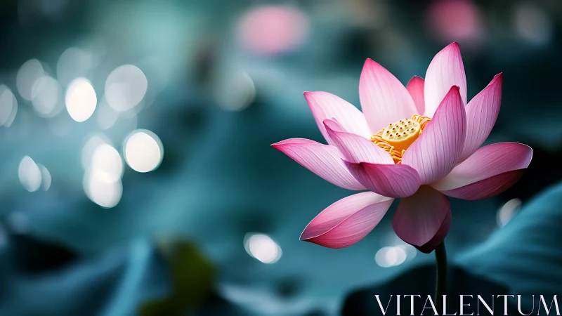 Pink Lotus Bloom with Bokeh Depth of Field