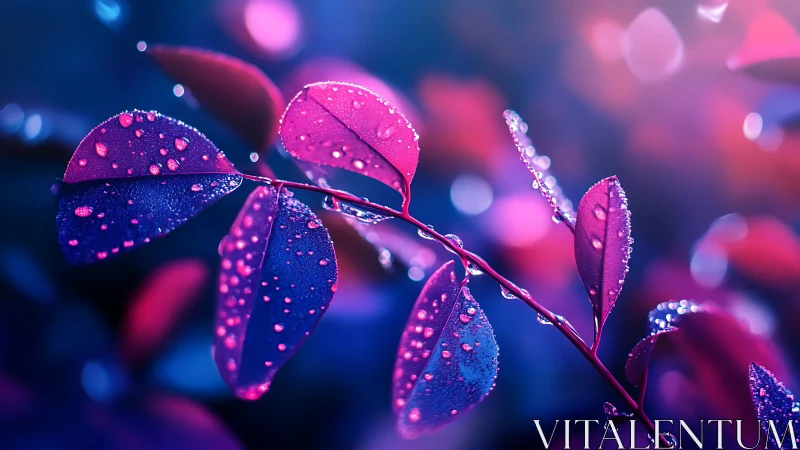 Branch with wet bicolored leaves is shown in close-up