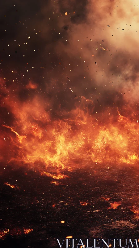 Intense Wildfire Engulfing Landscape with Explosive Ember Dispersion