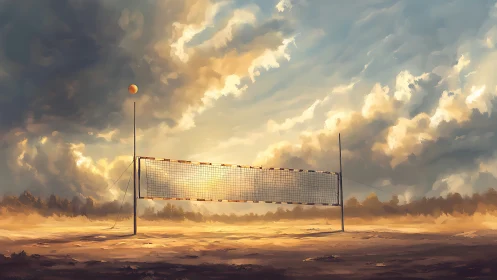 Lonely sunset volleyball net awaiting the sky’s next serve.