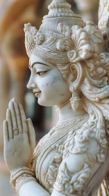 Serene marble goddess in prayer radiates intricate devotion.