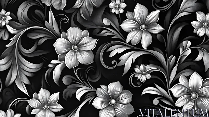 Ornamental Floral Scrollwork Pattern on Black Background