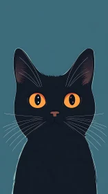 Bold Black Cat with Golden Eyes Stares Forward.