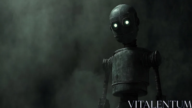 Oxidized cylindrical robot in volumetric fog illumination.