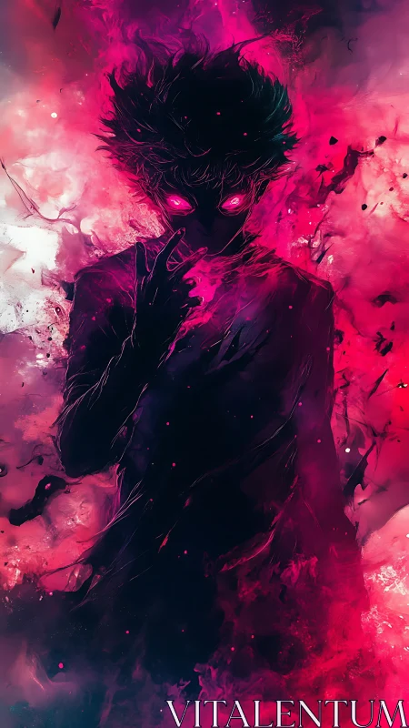 Dark psychic figure with glowing eyes in red energy storm