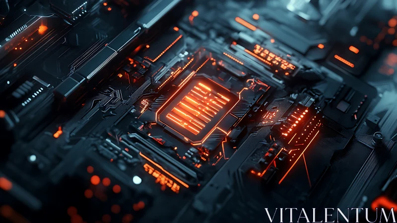 Glowing circuit heart brings a futuristic motherboard to life.