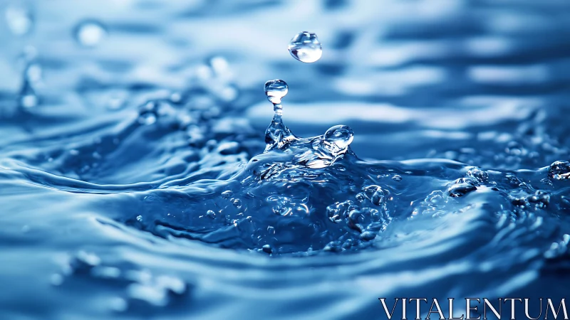 Gentle blue water ripples rise playfully around a falling drop