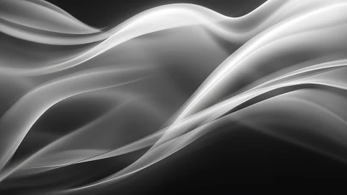 Silver wave ribbons flow across a dark abstract field.