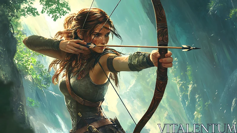 Fearless forest archer drawing her bow in glowing light.