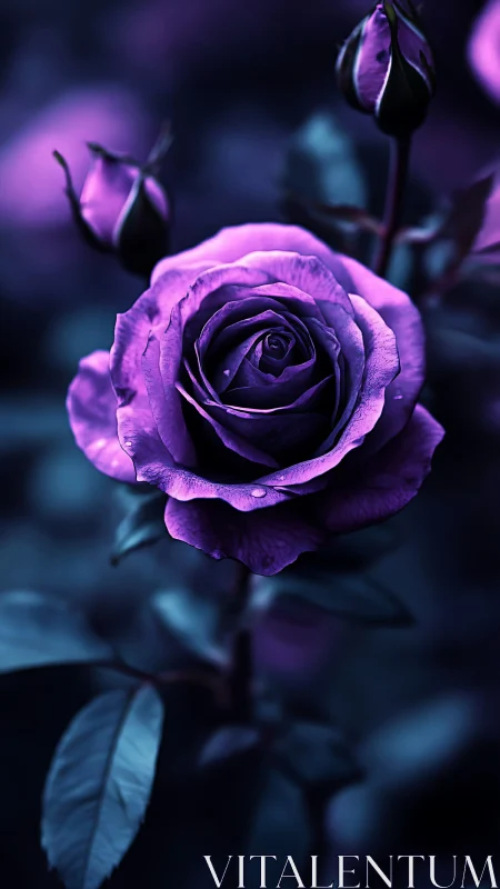 Neon Rose Unfolding in Twilight Mystery and Shadow