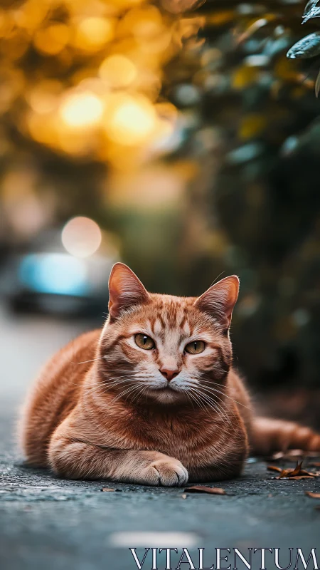 Orange Tabby Cat Rests Calmly on the Street