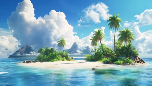 Tropical Island with Palm Trees and Ocean Landscape