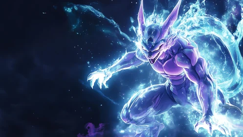 Purple anthropomorphic creature is surrounded by luminous energy