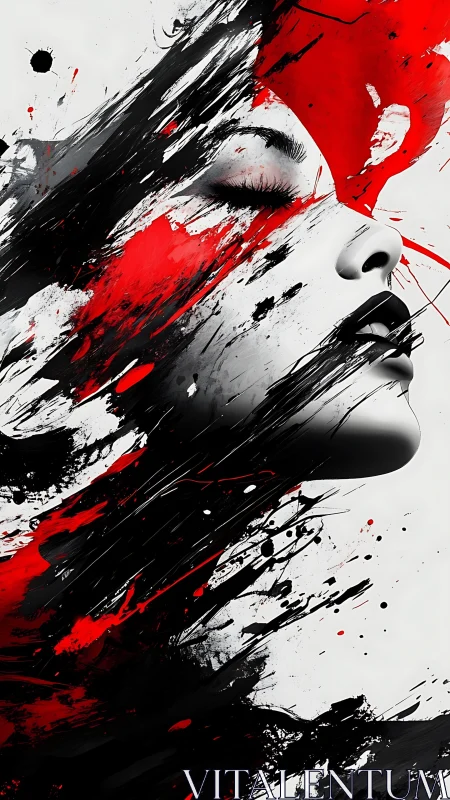 Crimson silence brushes across a dreaming porcelain face