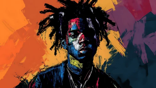 Chromatic urban portrait in expressive brush textures.