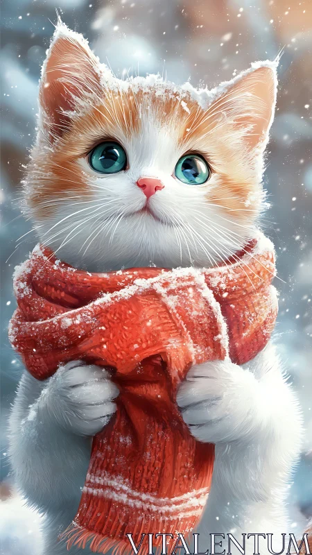 Winter Cat in Red Scarf.