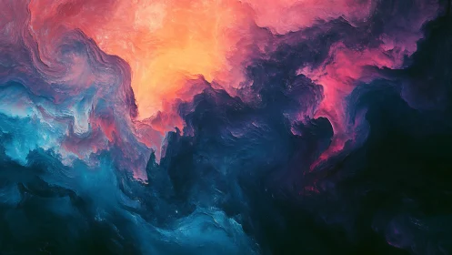 Digital painting nebular vortex with luminous gradient core.