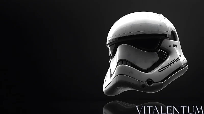White sci fi combat helmet against deep black void