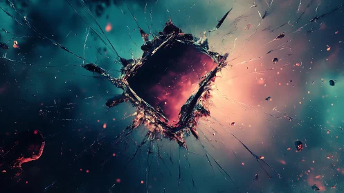 Fractured nebula core erupting through cosmic glass portal.