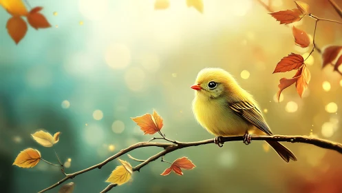 Sunlit fluffbird perched in a bokeh-kissed autumn hush.
