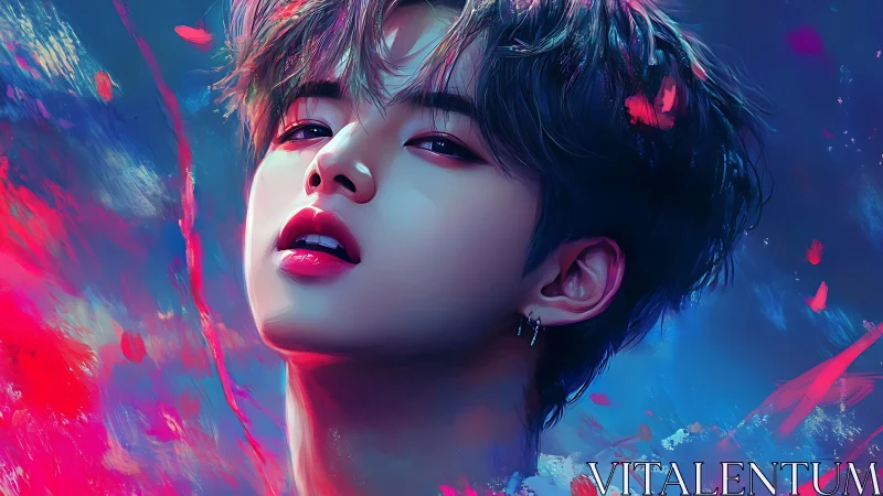 Dreamlit portrait bathes a serene face in vivid neon color