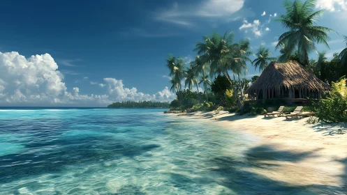 Tropical Island Beach Resort with Thatched Bungalow