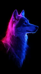 Neon wolf profile in dual magenta and electric blue glow.