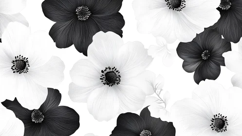 Black and White Floral Pattern. Botanical Contrast Study.