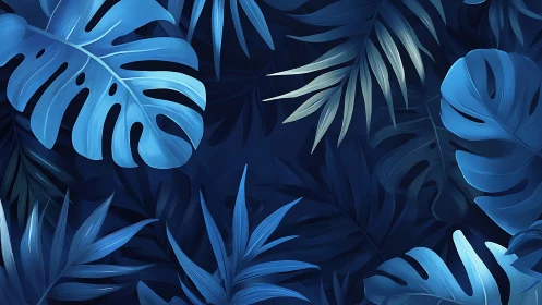 Midnight blue tropical leaves create a calm, dreamy escape