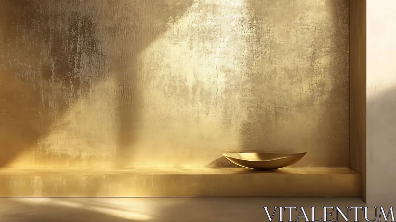 Minimalist golden niche with sculptural metallic bowl
