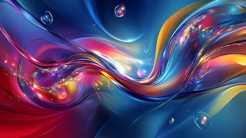 Chromatic river of light swirling through cosmic glass.