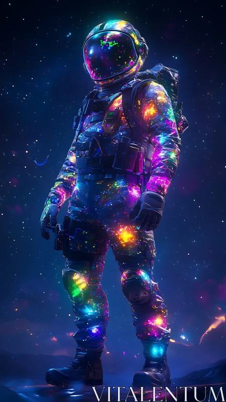 Nebula-Wrapped Astronaut Glowing With Galactic Colorstorms.