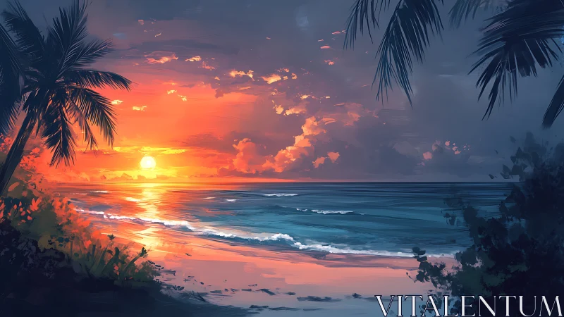 Painterly tropical seascape captures luminous sunset horizon