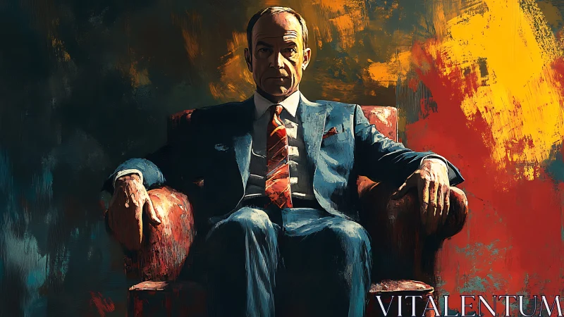 Power-drenched patriarch seated in a throne of brushstrokes.
